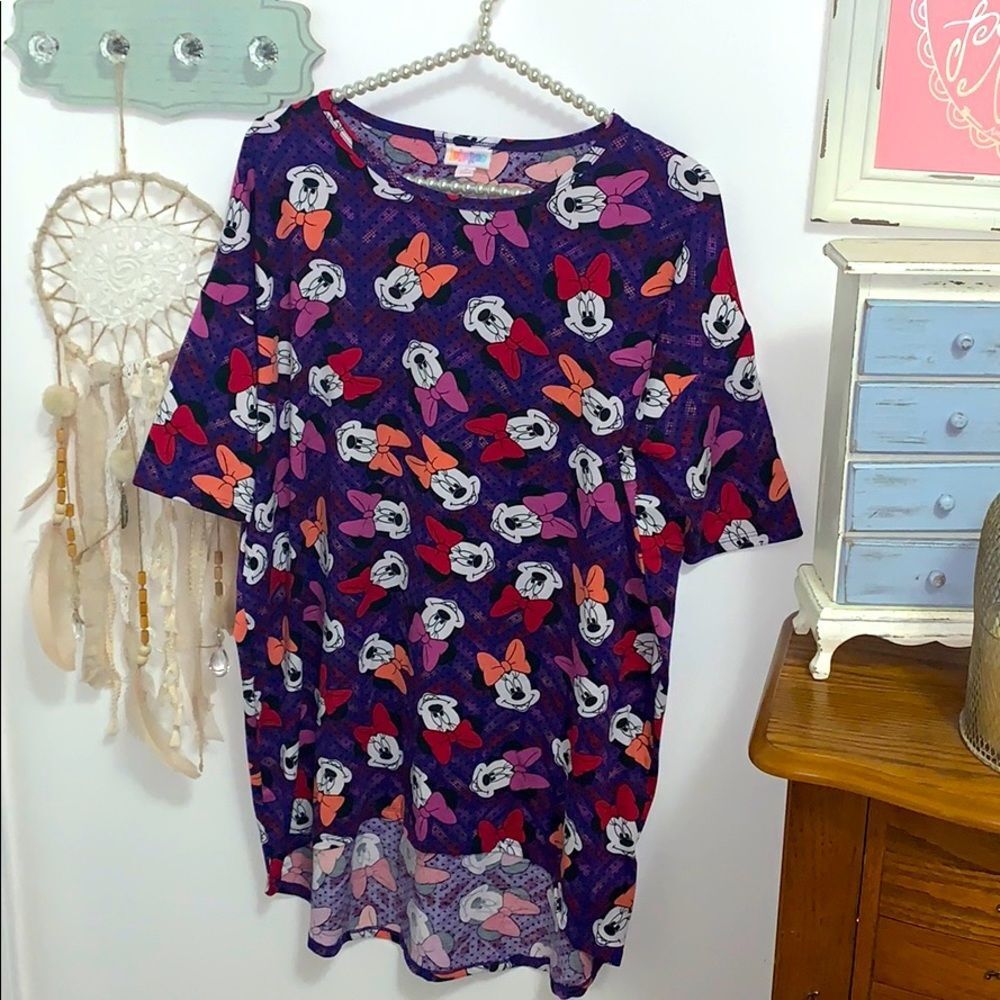 LuLaRoe Disney Irma Tunic Shirt Women Small S Purple Minnie Mouse High Low Top